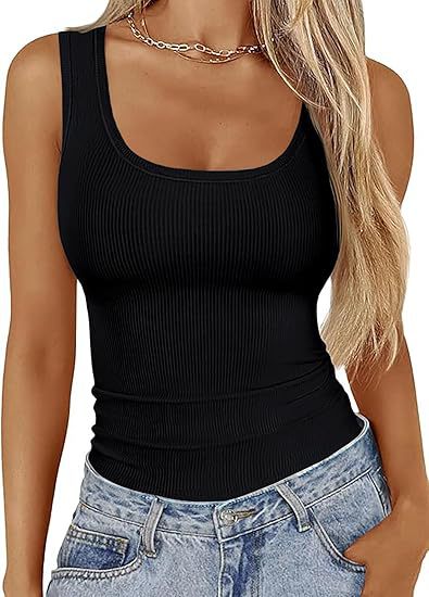 Elastic Slim-fit Vest Women's Square-neck Sleeveless Top Summer Clothing