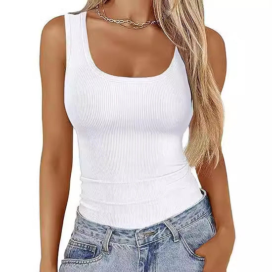 Elastic Slim-fit Vest Women's Square-neck Sleeveless Top Summer Clothing