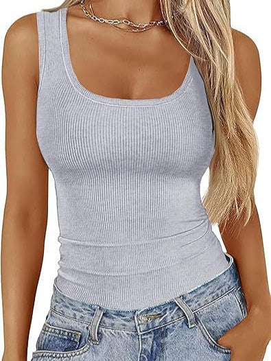 Elastic Slim-fit Vest Women's Square-neck Sleeveless Top Summer Clothing