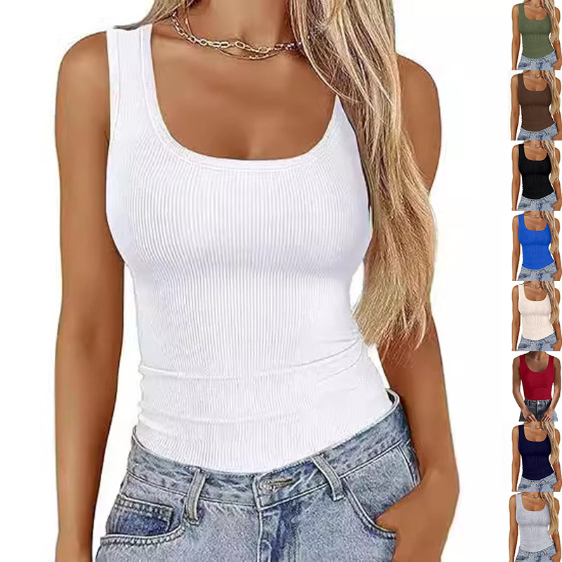 Elastic Slim-fit Vest Women's Square-neck Sleeveless Top Summer Clothing